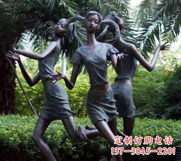 长沙编花篮的女孩人物铜雕