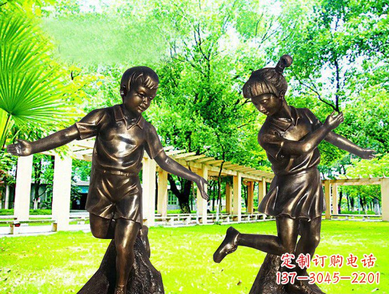 长沙编花篮人物公园校园儿童玻璃钢仿铜雕塑