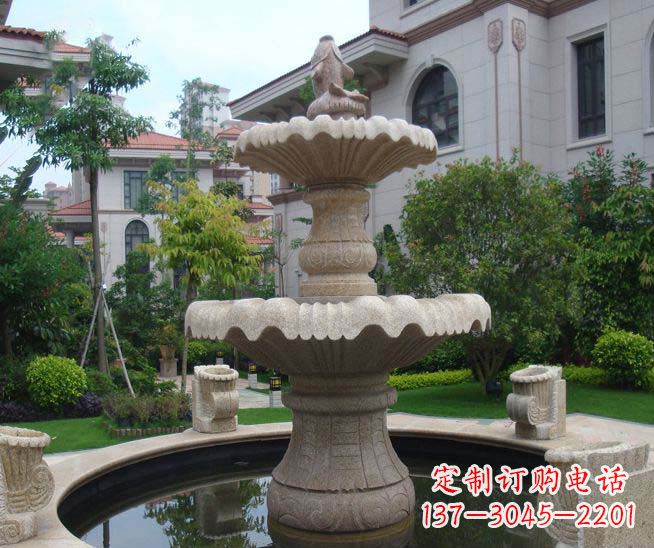 长沙别墅景观石雕多层喷泉雕塑