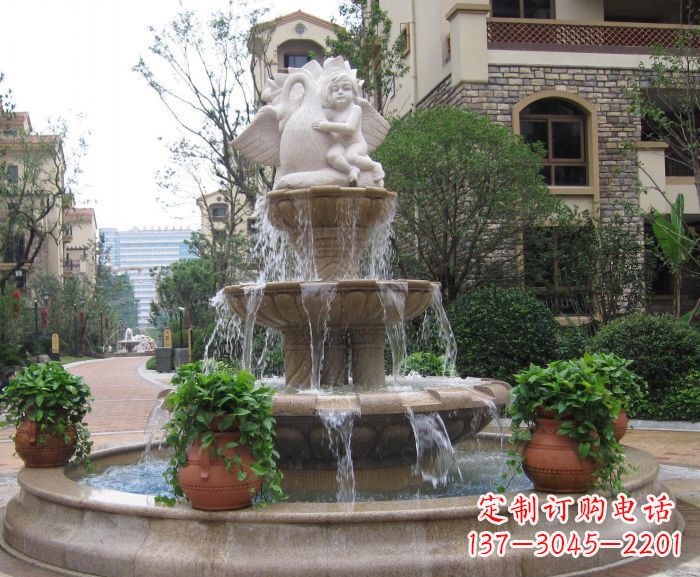长沙别墅景观天使喷泉石雕 (4)