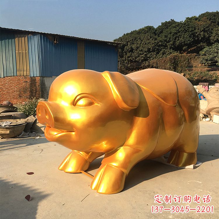 长沙玻璃钢大型漆金猪仔雕塑-大型商场美陈动物雕塑