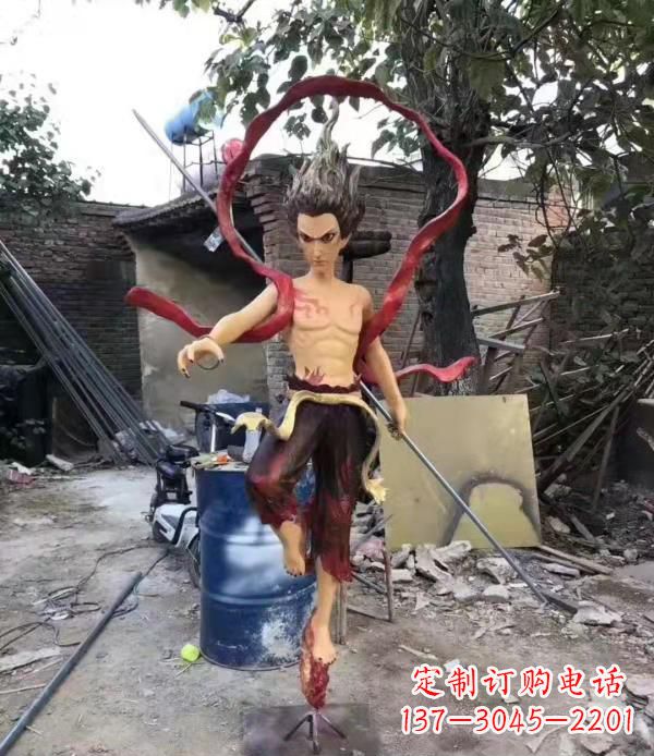 长沙仿真玻璃钢哪吒雕塑精美绝伦