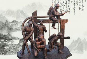 长沙玻璃钢仿铜消防员雕塑传承英雄豪情