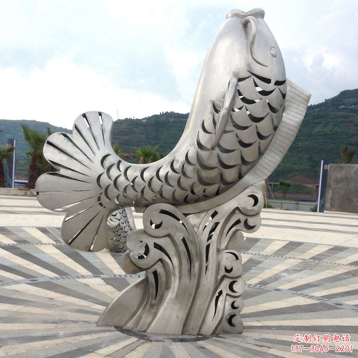 长沙不锈钢“鱼”园林水景喷泉动物景观雕塑