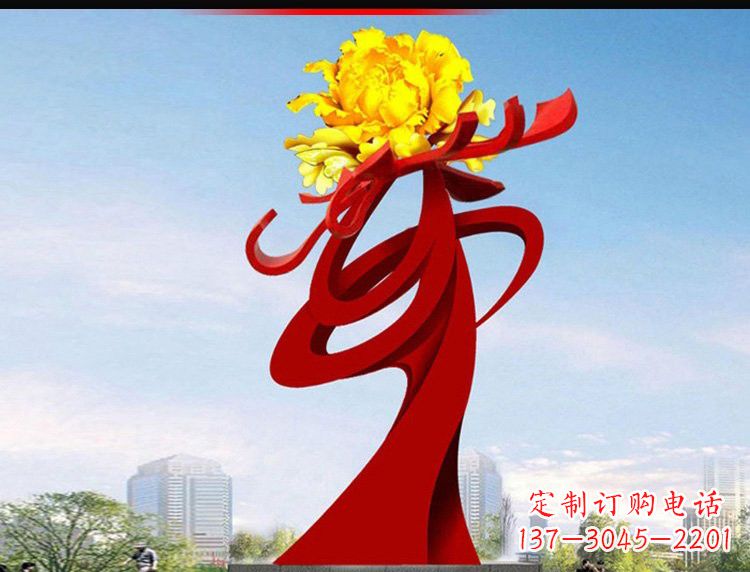 长沙不锈钢城市大型牡丹花雕塑