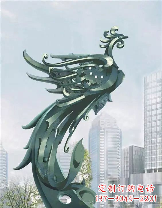 长沙不锈钢大型凤凰雕塑美丽而神秘