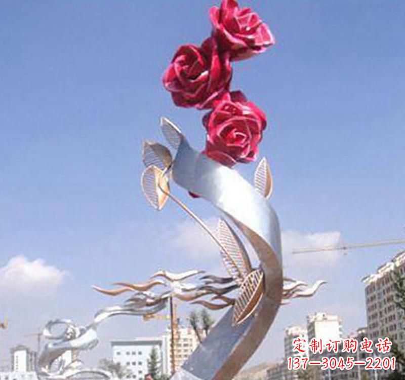 长沙不锈钢玫瑰雕塑,点缀广场景观