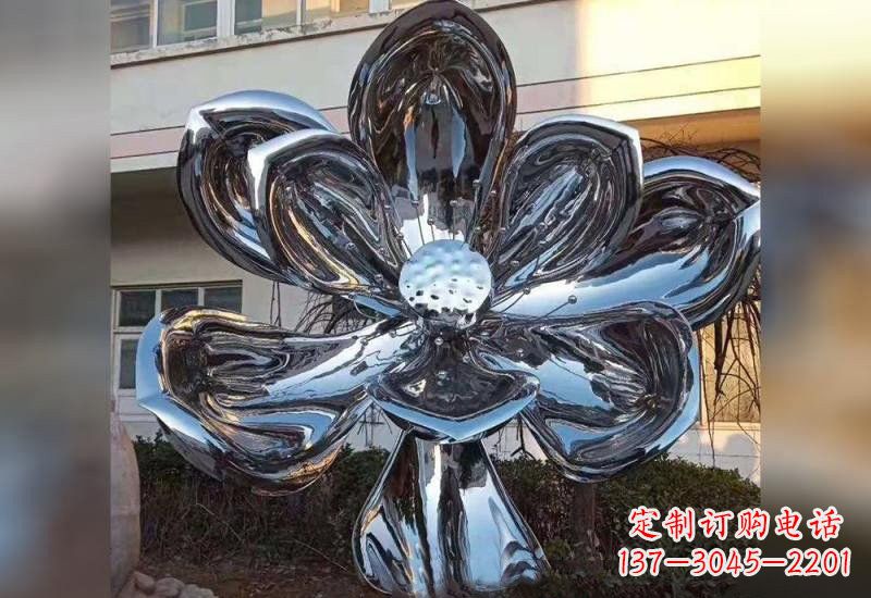 长沙不锈钢广场镜面莲花雕塑精美外形,传承佛教文化