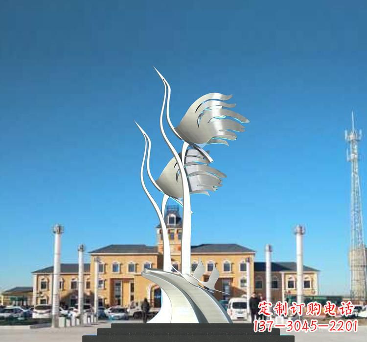 长沙静谧优雅不锈钢仙鹤雕塑