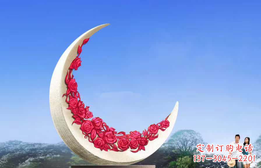 长沙不锈钢广场月亮雕塑月光下的璀璨美景