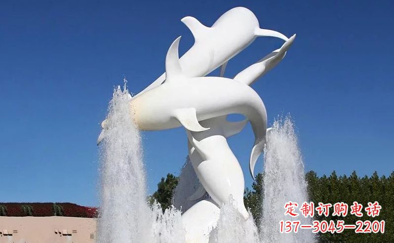 长沙不锈钢海豚喷泉雕塑传递海豚的美丽