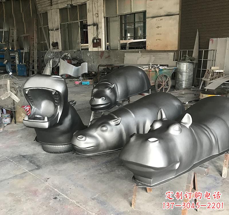 长沙静态之美22英寸不锈钢河马雕塑