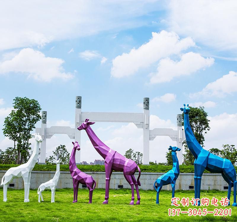 长沙不锈钢材质的长颈鹿雕塑