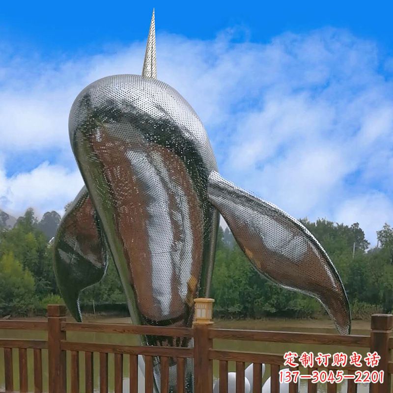 长沙大型海边公园水景动物雕塑——不锈钢鲸鱼