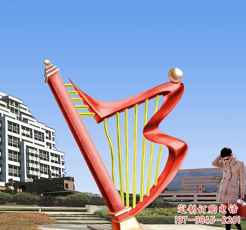 长沙不锈钢竖琴雕塑把旋律汇聚成艺术精品