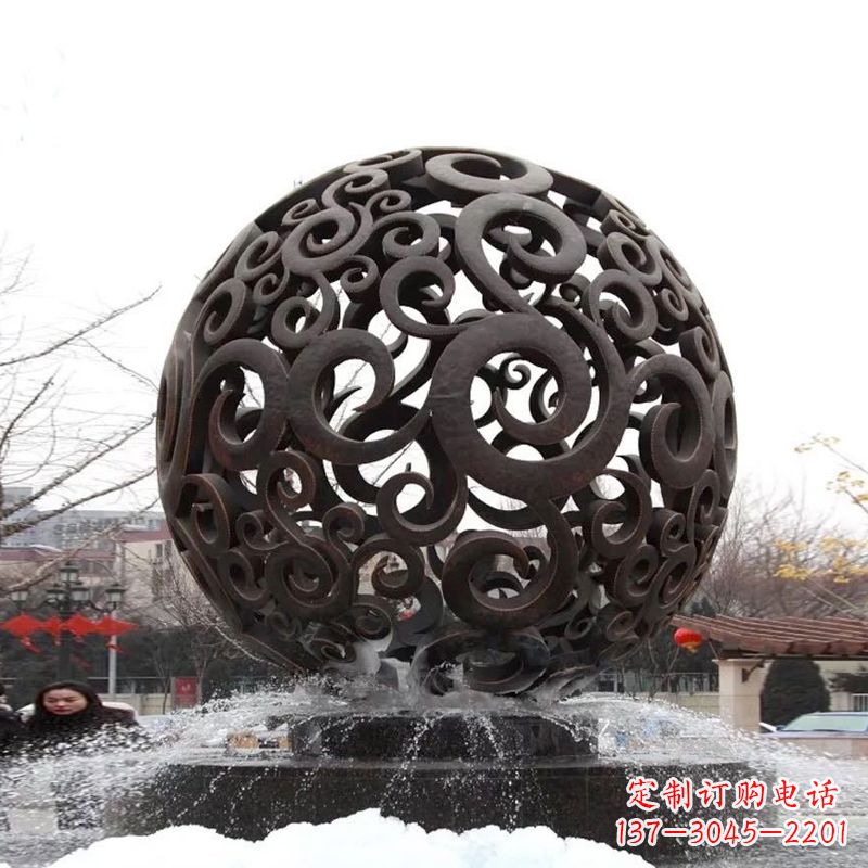 长沙不锈钢镂空球水景喷泉雕塑