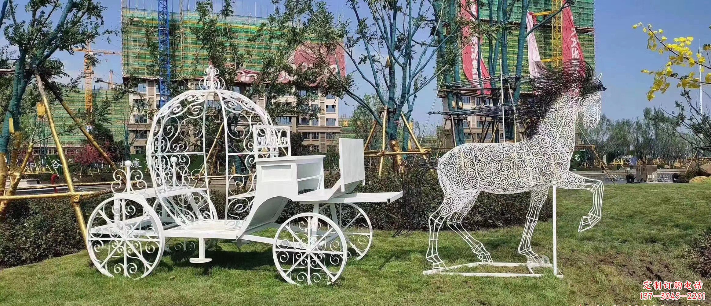 长沙不锈钢马车镂空雕塑精美的艺术品