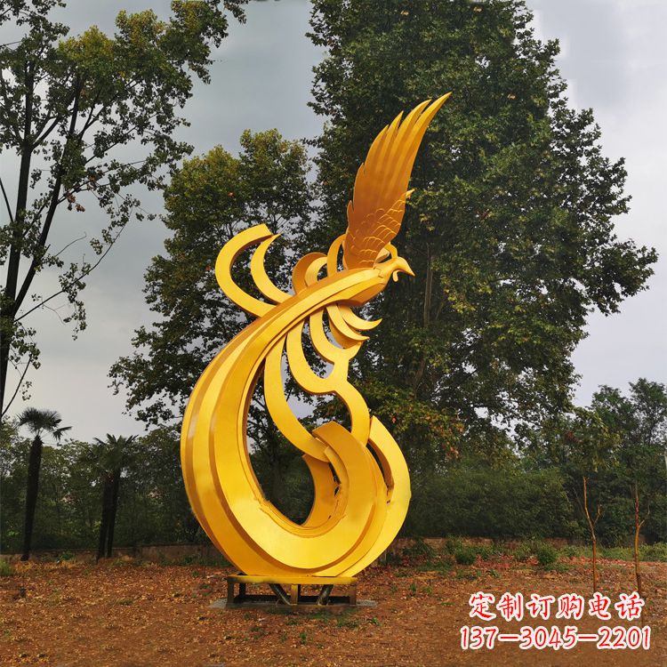 长沙不锈钢凤凰雕塑黄金色园林之美