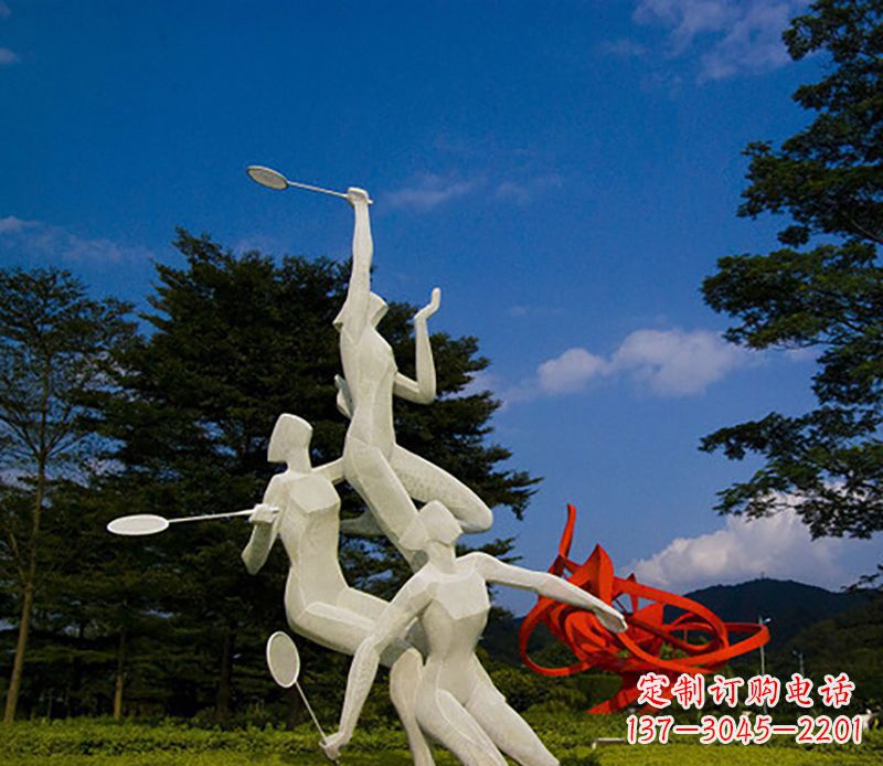 长沙不锈钢羽毛球雕塑精美线条展现体育热情