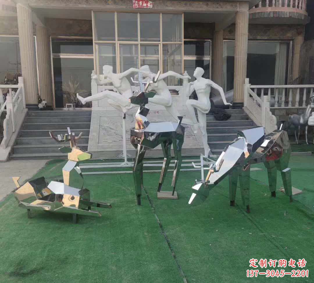 长沙精美动物雕塑点缀不锈钢售楼部