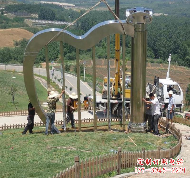 长沙音乐美学不锈钢竖琴雕塑