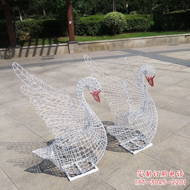 长沙不锈钢网格展翅天鹅雕塑