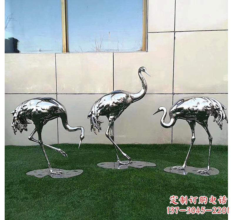 长沙不锈钢现代镜面仙鹤雕塑