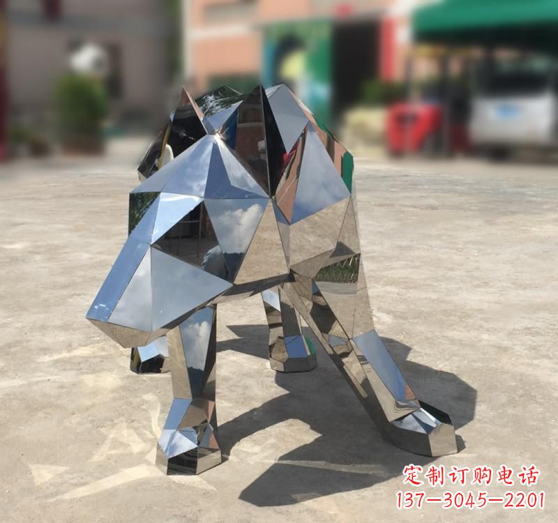 长沙不锈钢园林动物几何狼雕塑