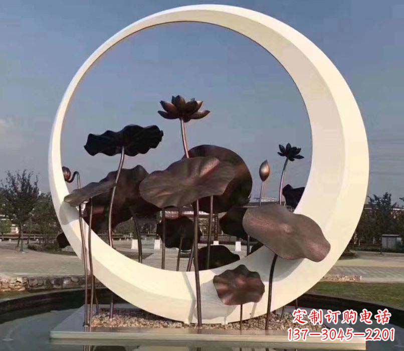 长沙环绕荷香不锈钢圆环雕塑