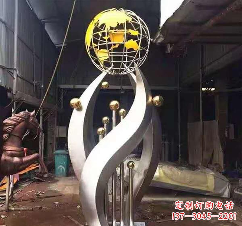 长沙不锈钢转动地球仪雕塑——传承地球文明
