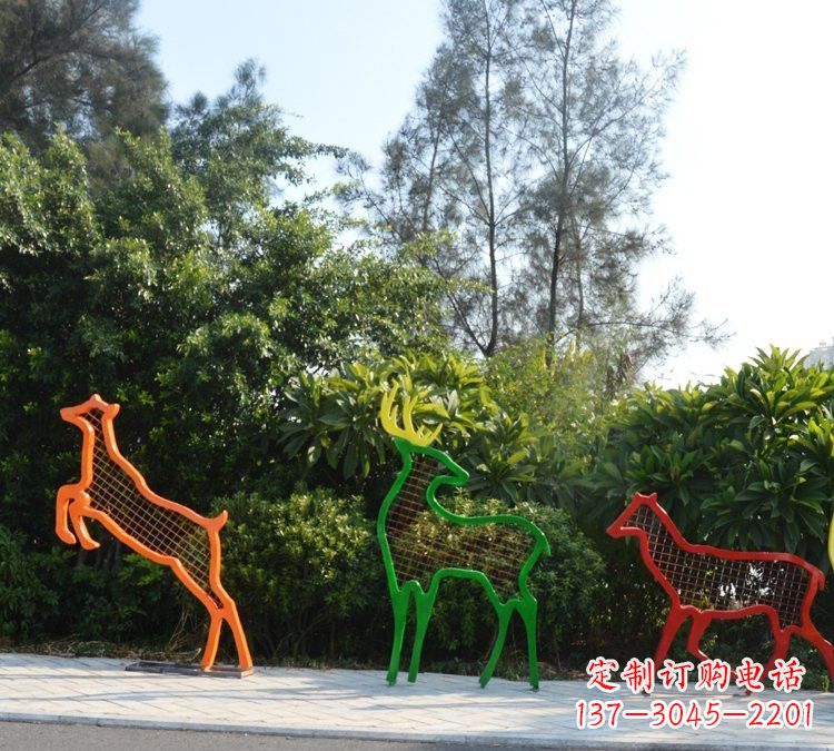 长沙精美的彩色不锈钢梅花鹿雕塑