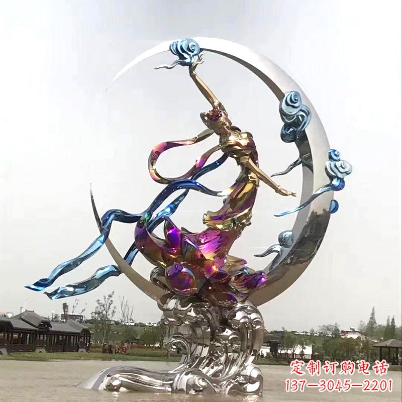 长沙嫦娥奔月不锈钢雕塑-中国上古神话人物广场景观雕塑