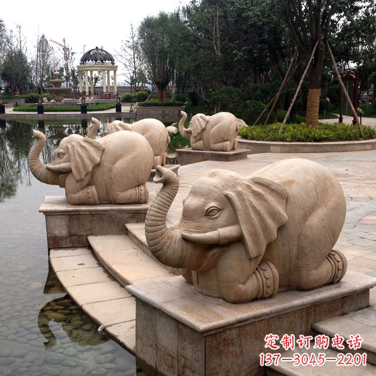 长沙池塘喷水大象雕塑