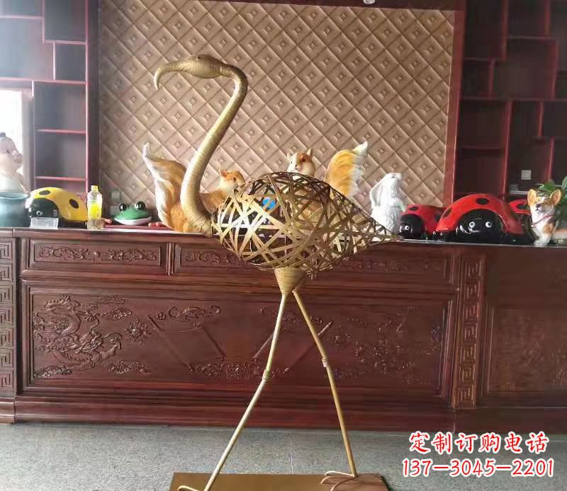 长沙抽象编织火烈鸟铜雕