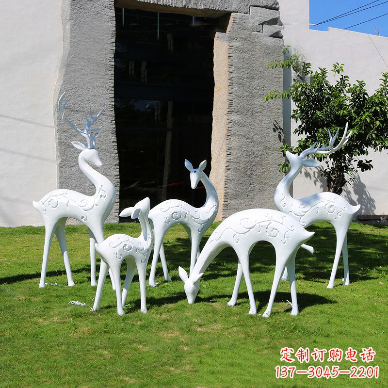 长沙抽象鹿玻璃钢雕塑-白色小区园林动物摆件
