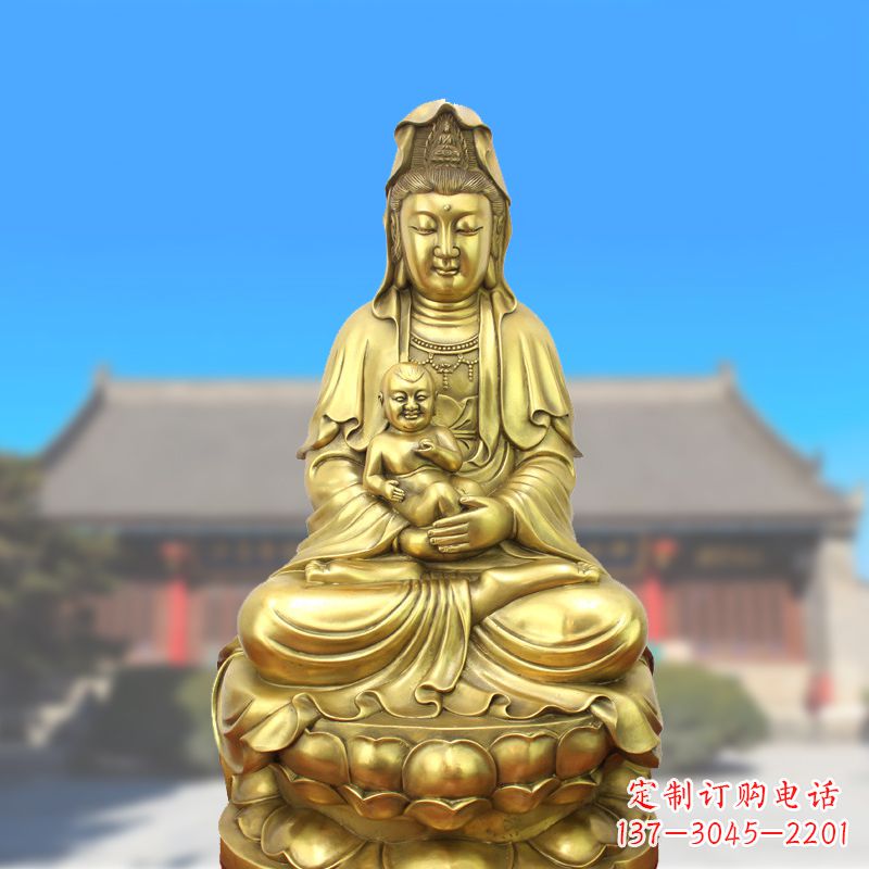 长沙纯铜观音坐姿鎏金铜雕