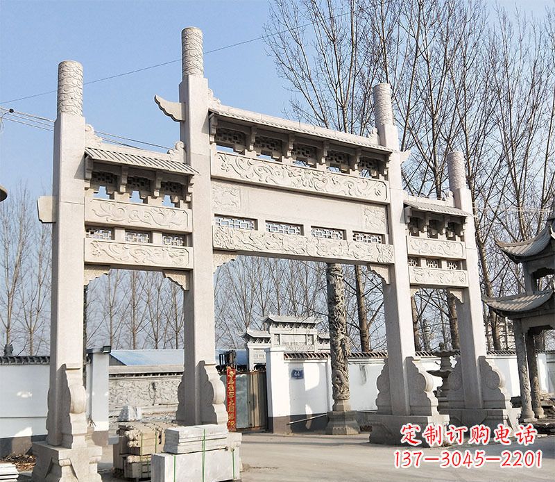 长沙村口三门石牌坊石雕 (3)