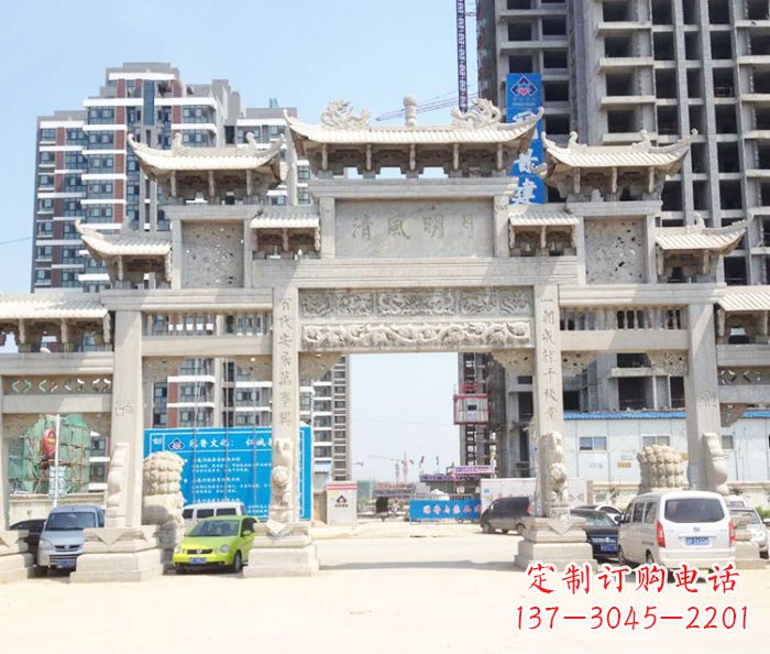 长沙村庄大型石雕牌坊