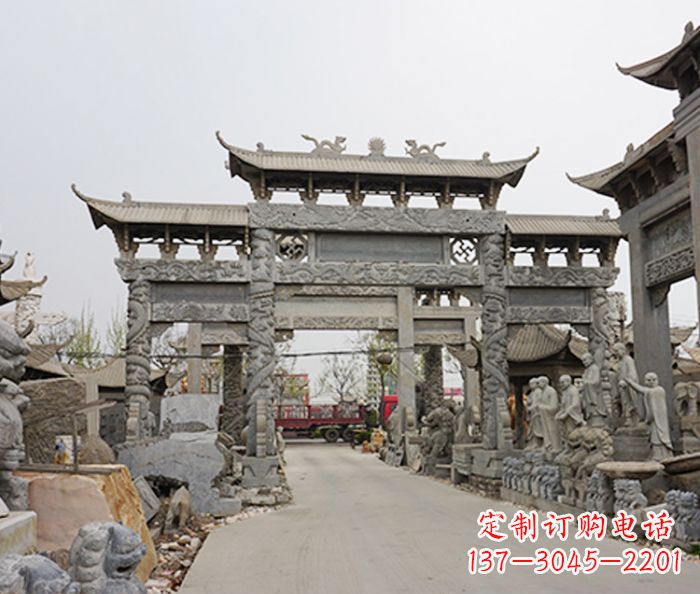 长沙村庄大型牌坊石雕 (2)