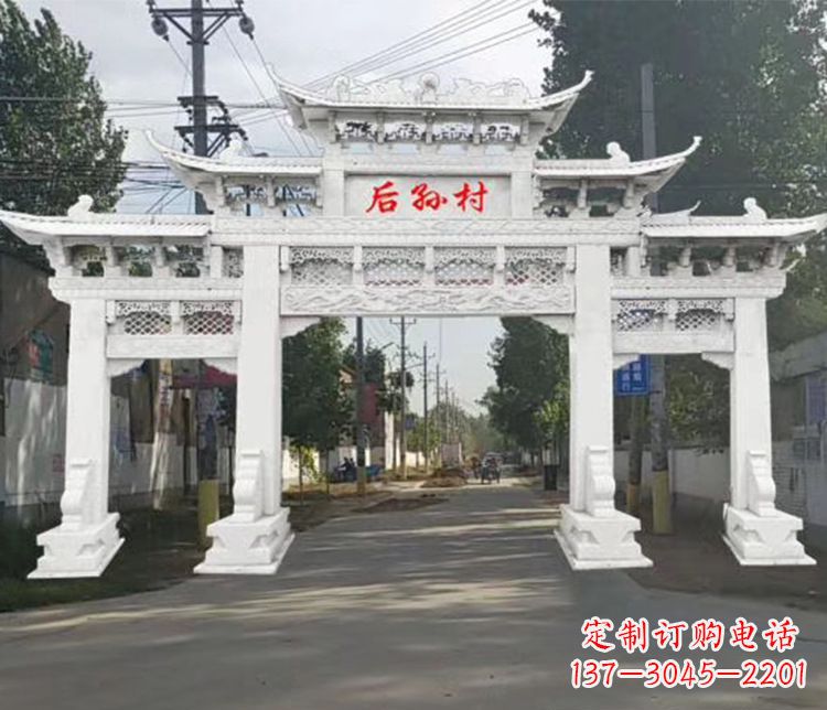 长沙村庄三门五楼牌坊石雕 (2)