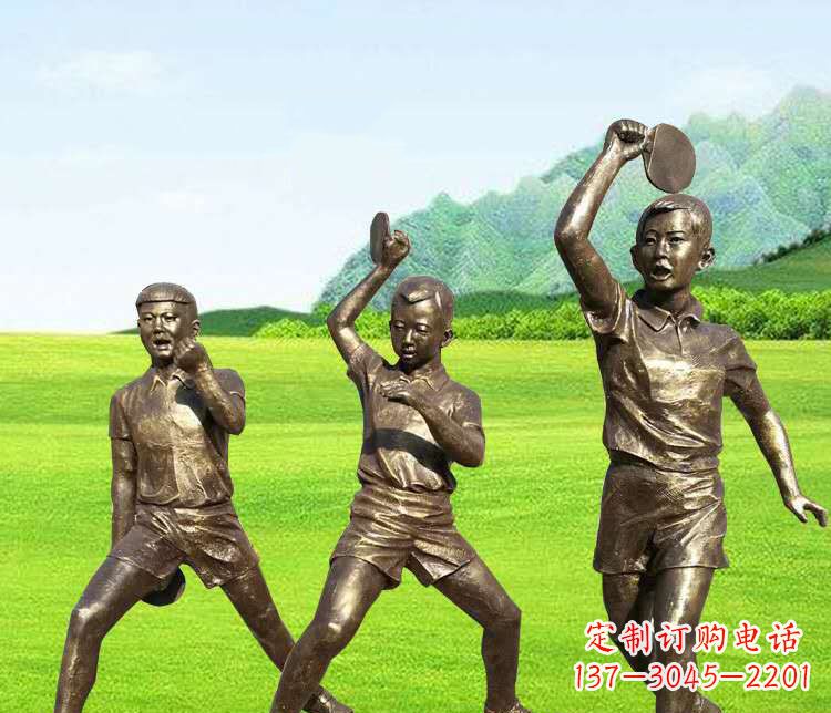 长沙打乒乓球的运动人物铜雕