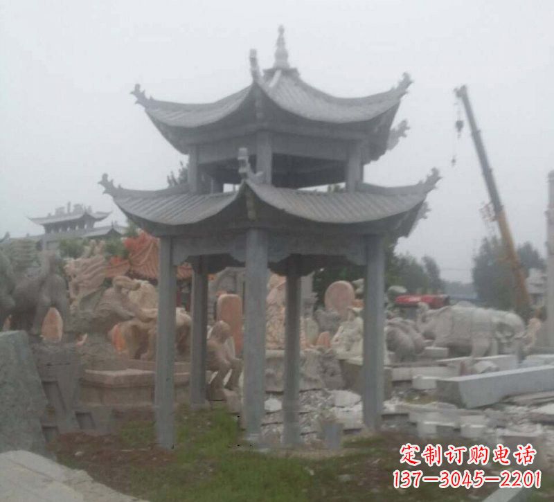 长沙大理石六角凉亭石雕，精美绝伦