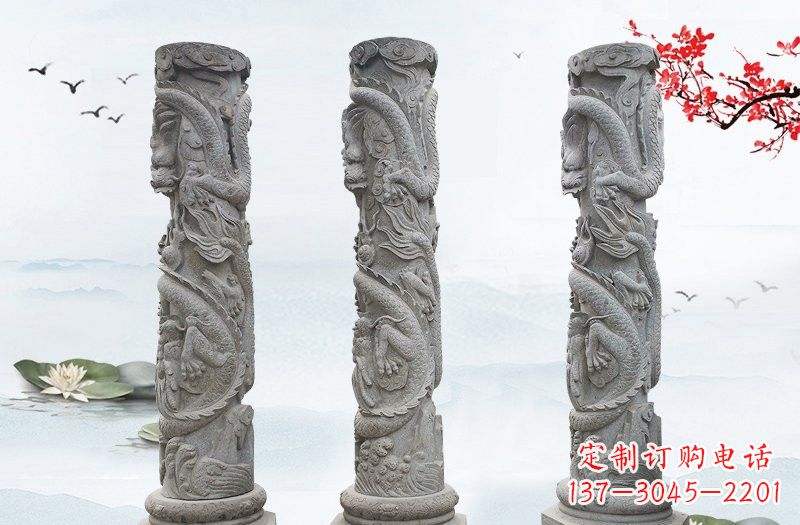 长沙精美大理石龙柱雕塑