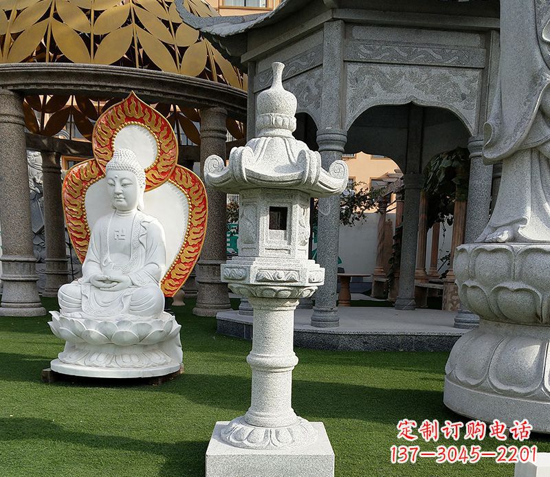长沙独特的大理石石灯笼寺庙石雕