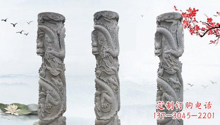 长沙精美大理石龙柱雕塑