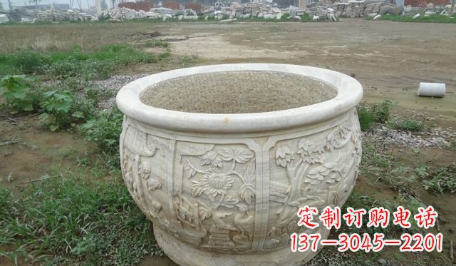 长沙大理石鸳鸯花盆雕塑