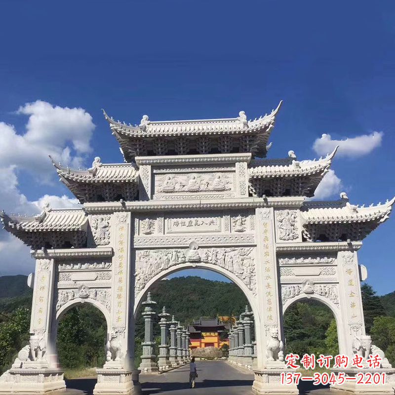 长沙大型汉白玉景区大门石雕牌楼