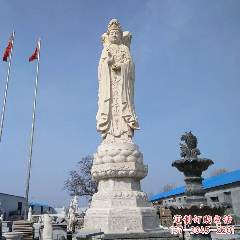 长沙大型汉白玉三面观音石雕
