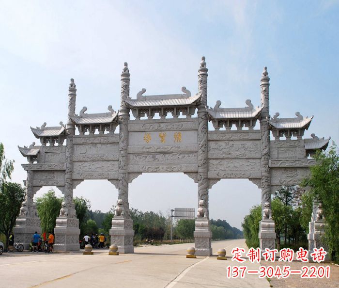 长沙大型五门道路石雕牌坊定制
