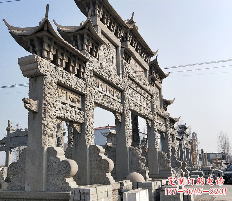 长沙大型五门仿古牌坊石雕